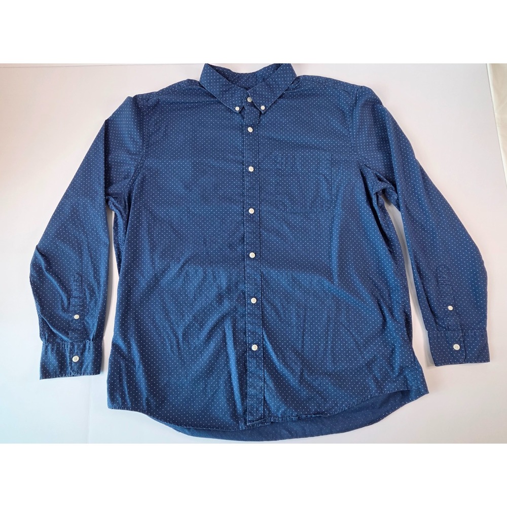 American Eagle Shirt Mens 2 Extra Large Blue White Spotted Dress Office Casual